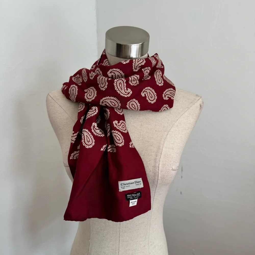 Vintage Christian Dior Red Silk Scarf